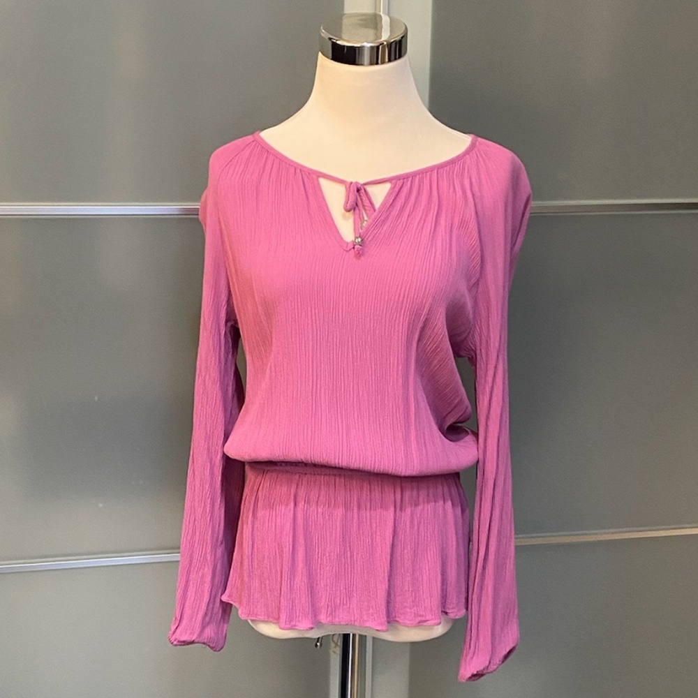 Michael Kors Pink Long Sleeve V-Neck Blouse